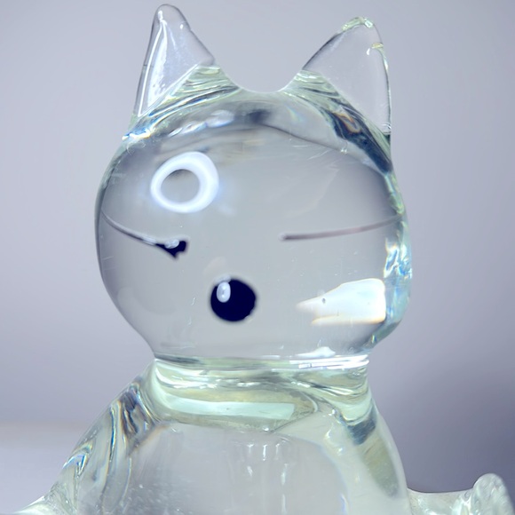 RARE Vintage Vinci Murano Clear Glass CAT Figurine Paperweight Goldfish Stomach - Picture 5 of 5